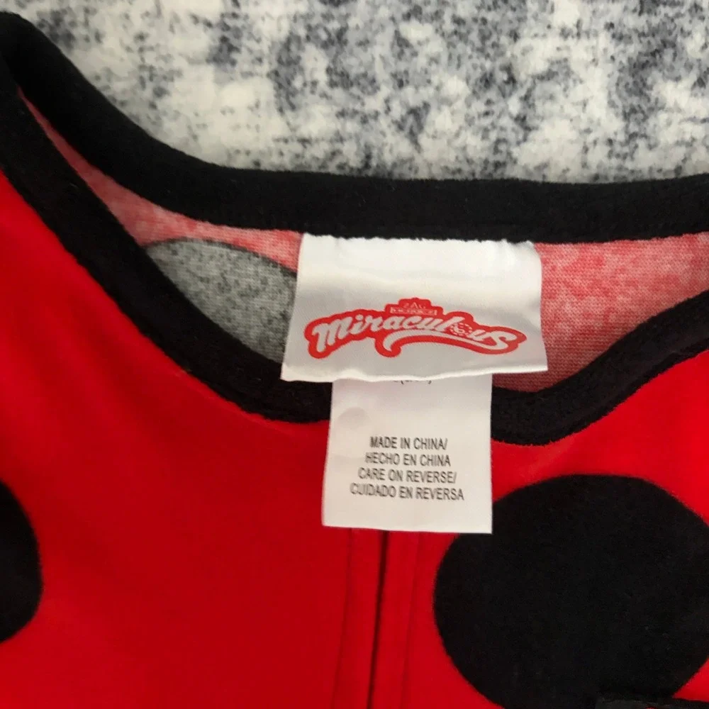 Miraculous Ladybug Red Polka Dot Fleece One Piece Pajamas Size 6/6X Kids Sleeper
